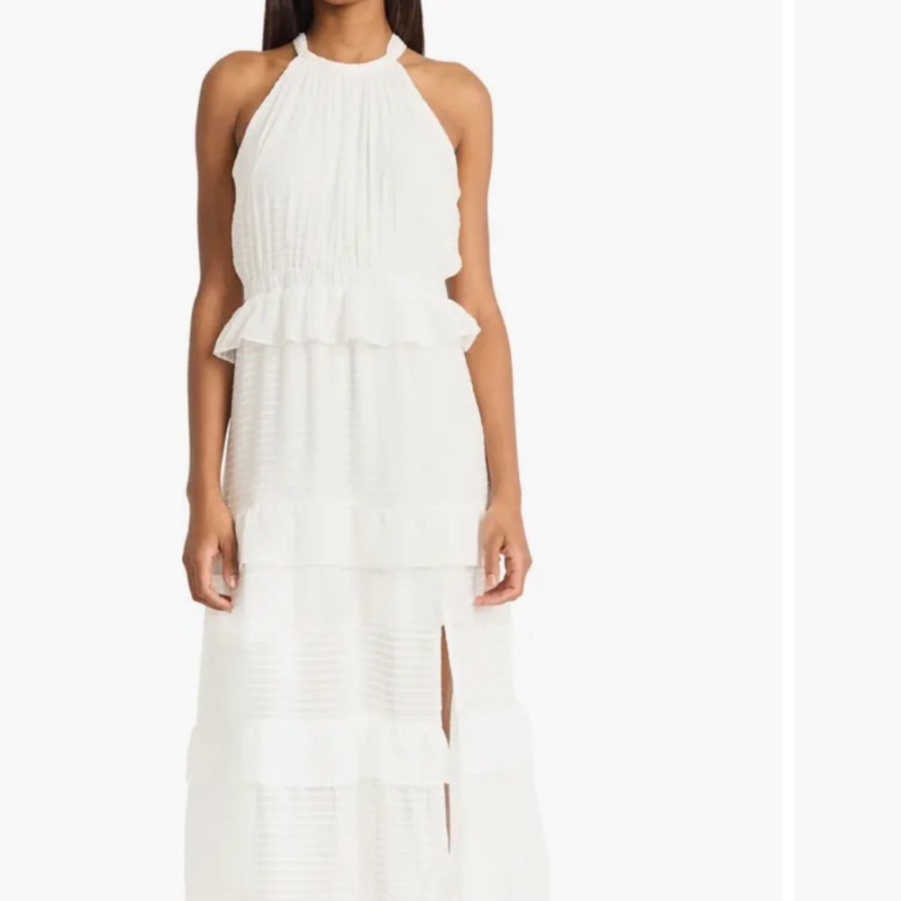 NWT Donna Morgan For Maggy Halter Neck Ruffle Tiered Midi Dress